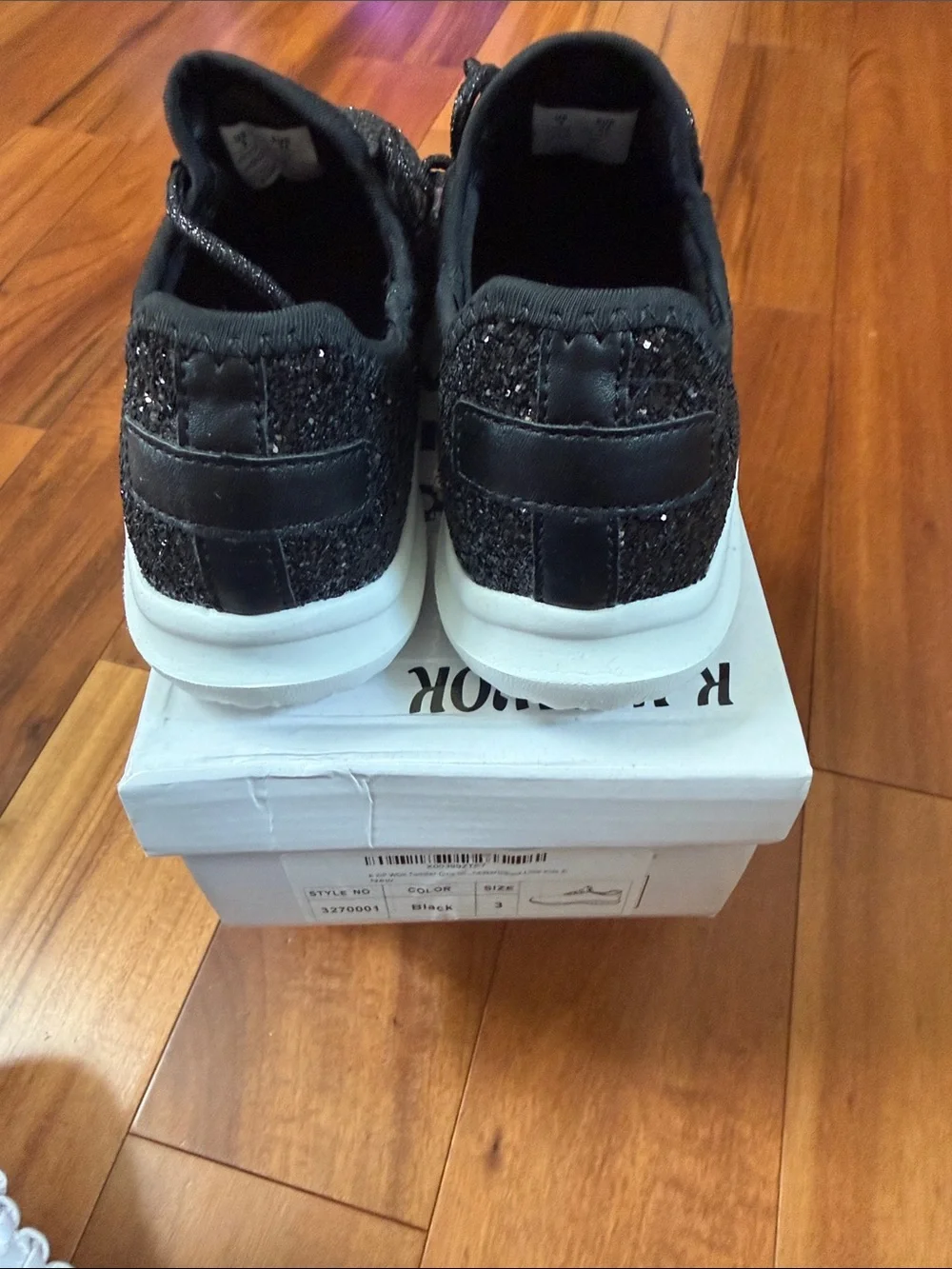 Black Glitter Girls Sneaker with White Sole